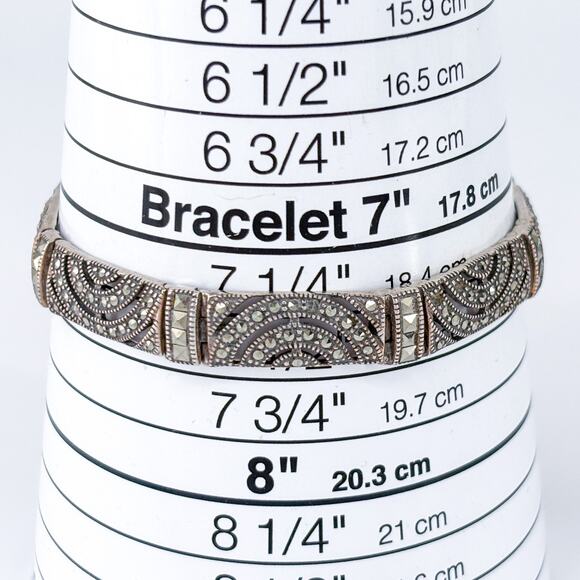 Vintage NF Thailand Sterling Silver 925 Marcasite Link Bracelet 8” - Picture 7 of 9